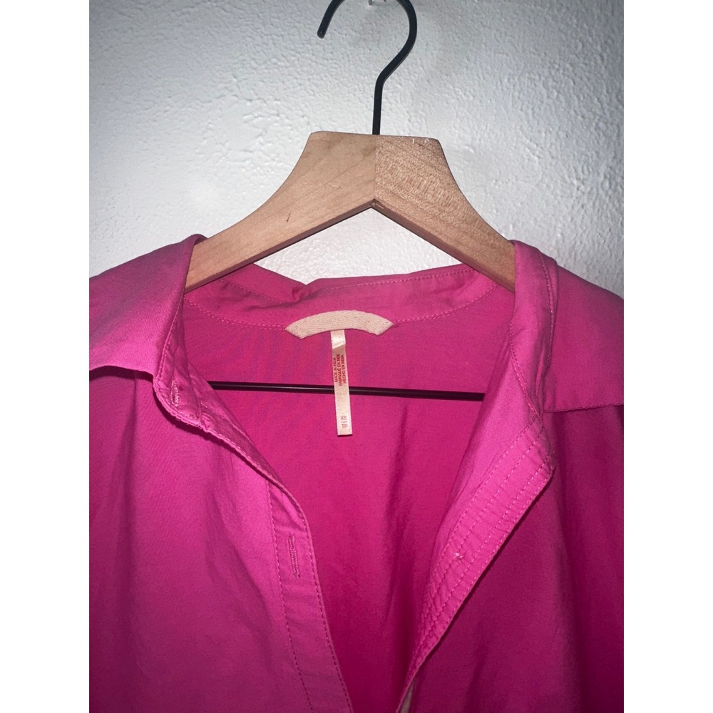 Free People Hot Pink Cotton Tiered Babydoll Mini Dress XS Oversized Poplin - Picture 4 of 5